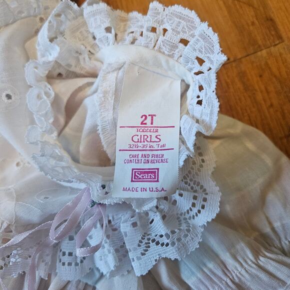 Vtg Sears Dress Girls 2T Pastel Plaid Lace Puff Sleeve Ruffle Easter Cottagecore - Picture 5 of 10